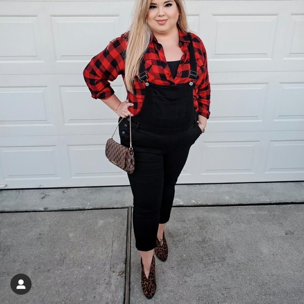 Black denim overalls